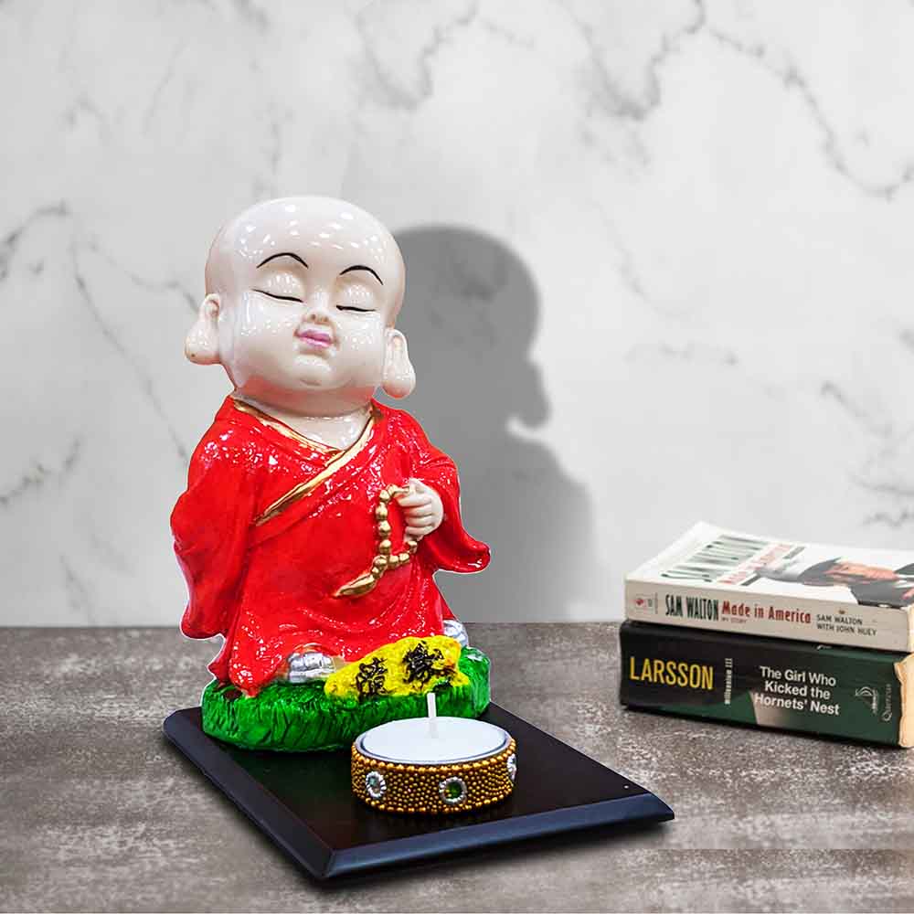 Baby Monk Buddha Idol With Candle Tealight Holder